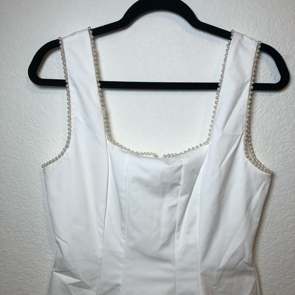 NWOT Pure Hearted White Pearl Square Neck Sleeveless Mini Dress Size M - Picture 5 of 12